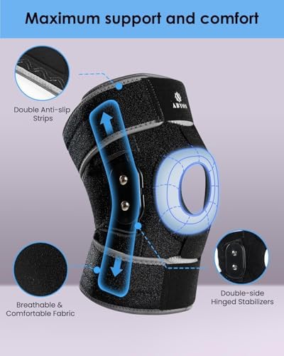 ABYON Hinged Knee Brace for Men & Women Meniscus Tear, ACL/MCL Pain, Arthritis -Heavy Duty Maximum Knee Support with Metal Side Stabilizers, Adjustable 360° Wraparound Strap for Knee Pain and Post-Surgery Recovery - Please Check How To Size Video