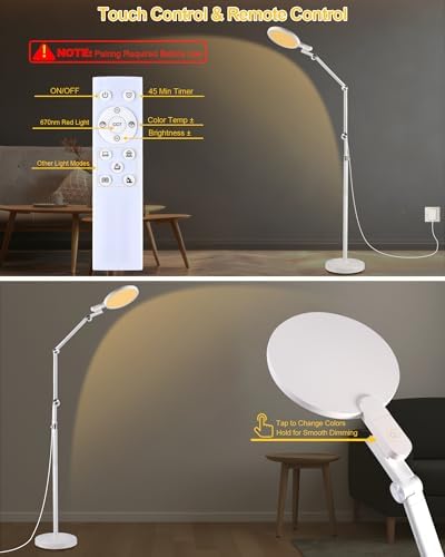 Light Therapy Floor Lamp - 11000 Lux Full Spectrum Sun Lamp, 9 Color Temperature & 670nm Red Light, Touch/Remote Control(Need Pairing), 10 Brightness Levels LED Sunlight Lamp for Home Office