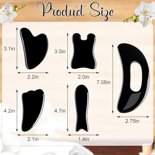 Treela 5 Pcs Gua Sha Facial Tools Set and 1 Pcs Body Gua Sha Massage Tool with Handle for Face Back Neck Leg Body Scraping Massage Board Guasha Comb(Jade, Resin,Black)