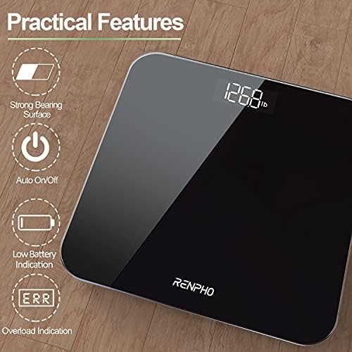 RENPHO Scale for Body Weight, Mechanical Bathroom Weighing Scale, Highly Accurate & Measures Weight up to 400 lb/180kg, Batteries Included, 10.2"/260mm, Black-Core 1S