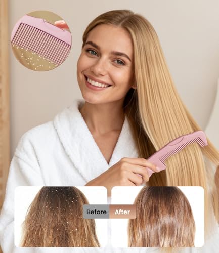 Dandruff Comb 2PC Upgraded Fine Tooth Scalp Detox Comb Lice for Women, Men & Kids Scalp Detoxing, Sweep & Massage Hair Brush Tool with Elegant Box for Hair Care (Pink)