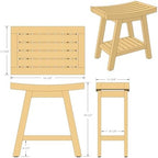 Asta Saba Solid Teak Indoor Outdoor Shower/Bath/Spa Stool Bench with Bottom Shelf, Fully Assembled, TB-115A