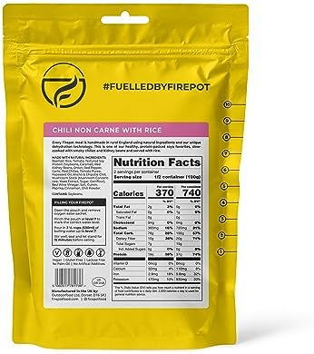 FIREPOT Chilli non Carne with Rice - Healthy Plant Based Dehydrated Camping & Backpacking Meals (2 Servings)
