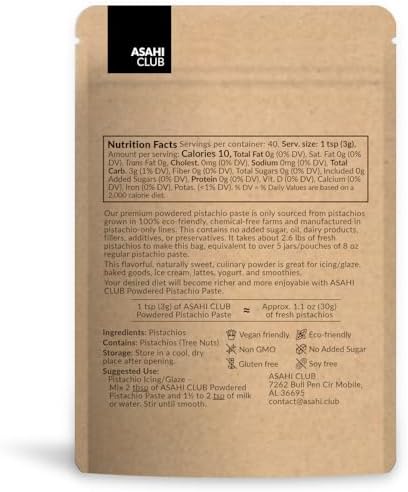 Powdered Pistachio Paste, 100% All Organic Pistachios, 4.2 oz, No Added Sugar, Plant-Based, Great for Cooking and Baking