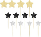 Gyufise 42Pcs Star Cupcake Toppers Glitter Assembled Twinkle Star Cupcake Picks Wedding Engagement Bridal Shower Birthday Party Cake Decorations Supplies Black Gold Silver