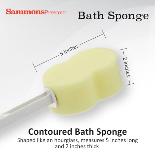 Sammons Preston Bath Sponge, Lightweight Long Handled Washer and Scrubber for Bath and Shower, Extended Reacher Cleaning Aid for Limited Range of Motion, Contour