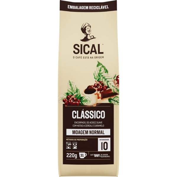 Sical Clássico Portuguese Ground Coffee, 5 Estrelas Blend, 7.7 oz (220g) – Pack of 1