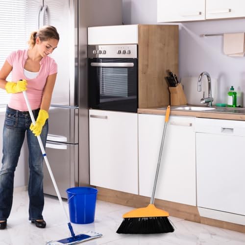 LIFKOME Plastic Bristle Broom with Metal Handle Heavy Duty Commercial Cleaning Broom for Floor Indoor Outdoor