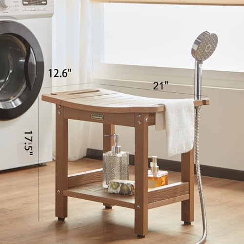 Poly Shower Stool for Inside Shower Waterproof, Shower Bench for Shaving Legs, Heavy Duty Plastic Bathroom Chair Seat with Handles & Adjustable Feet, Foot Rest, No Maintenance, Brown