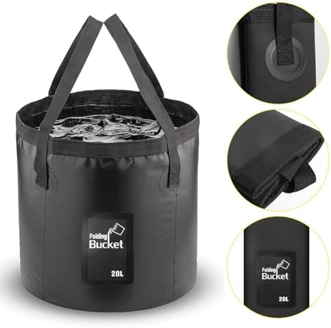 20L Collapsible Bucket – 5 Gallon Portable Folding Water Container with Handles for Car Wash, Camping, Gardening & Fishing Outdoor Use – Leakproof, Durable Foldable Space-Saving Design (Black)