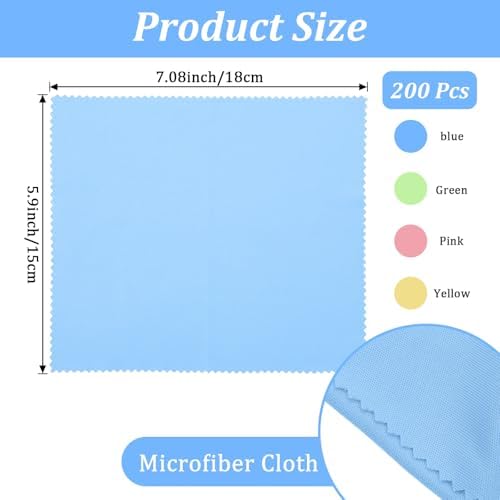 200 Pcs Microfiber Cleaning Glasses Cloth 6x7'' Eyeglasses Cleaner Wipes Lens and Screen Cleaning Cloths for Glasses, Cameras Lens, Cell Phone, LCD TV Screens, Laptops, Tablets(Multi Color)