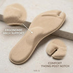 2 Pairs Insoles - Flip Flop Gel Arch Support Inserts, Suede Thong Sandal Cushion for Women, Anti Slip Adhesive Shoe Pads, Beige