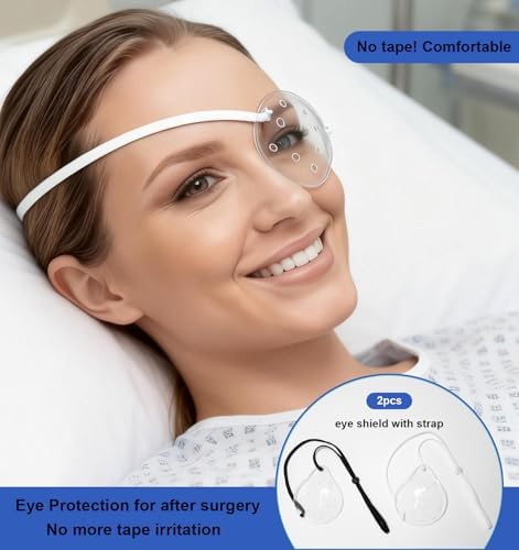 AMZVIO 2Pcs Eye Shield After Cataract Surgery,Clear Eye Protector with Adjustable Strap, Medical Eye Patches for Adults, Plastic Hard Protection Cover for Sleeping After Surgery (1 Black+1 White)
