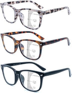 3 Pack Progressive Multifocus Reading Glasses for Women Men Multifocal Readers PC Frame Fixed Hinge Eyewear,+1.75