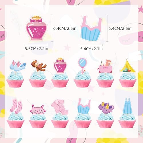 LaVenty Spa Party Cupcake Topper Pajama Cake Decoration Sleepover Slumber Party Supplies Sleepover Cupcake Topper