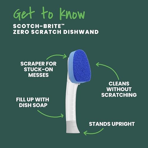 Scotch-Brite Non-Scratch Dishwand Kit, Includes 1 Wand & 7 Refill Pads, Keep Hands Out of the Mess