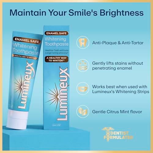 Lumineux Teeth Whitening Toothpaste 2 Pack Peroxide Free Enamel Safe for Sensitive Whiter Teeth, Fluoride Free, No Alcohol, Artificial Colors, SLS Free Dentist Formulated - 3.75 Oz