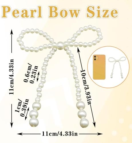 6 Pcs Pearl Bow Cake Decoration, Imitation 4.3" × 3.9"Pearl Bow Cupcake Toppers Coquette Party Bouquets Decor for Wedding Bridal Shower Birthday Decoration Supplies Gift Decor (White)