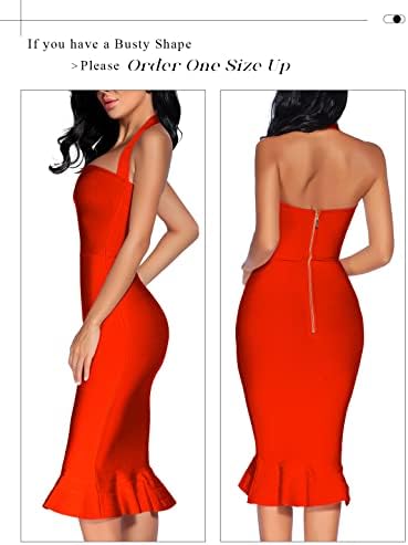 houstil Women's V Neck Halter Fishtail Bandage Bodycon Dress Party