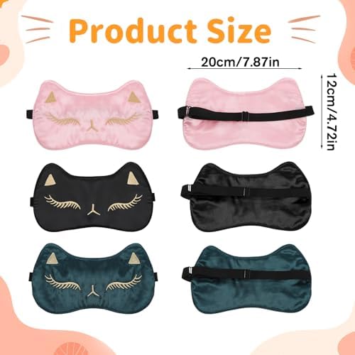 3Pcs Sleep Mask for Kids Cute Cat Sleep Mask for Kids, Silk Sleeping Eye Cover Adjustable Masks Funny Animal Night Eyeshade Cover Soft Comfortable for Women Men Sleeping Travel Nap Party Supplies