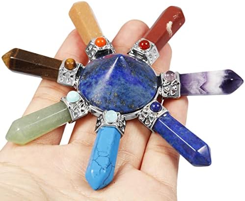 Rockcloud Cone & 7 Chakra Points Energy Generator,Reiki Healing Crystal Stone,Lapis Lazuli