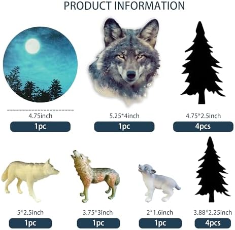 13 PCS Wolf Cake Topper Full Moon Cake Decor with Animal Figurine Wolf Themed Wedding Birthday Cake Decorations (Gray)
