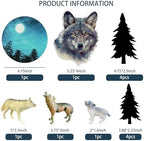 13 PCS Wolf Cake Topper Full Moon Cake Decor with Animal Figurine Wolf Themed Wedding Birthday Cake Decorations (Gray)