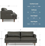 SIMPLIHOME Livingston 76-inch Wide Sofa in Coal Top Grain Genuine Leather, Handcrafted Mid-Century Modern Loveseat for Living Room, Compact 2-Seater with Feather-Wrapped Cushions and Solid Wood Frame