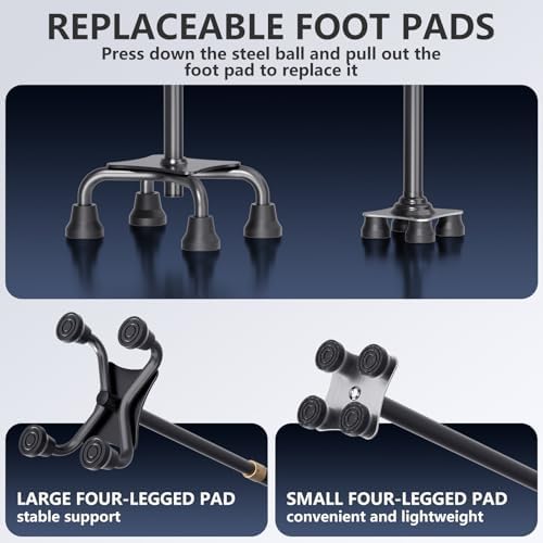 Hold 440 lbs Walking Cane for Seniors Aluminum Alloy Lightweight Height Adjustable Walking Stick Heavy Duty Foldbale Free Standing Cane with LED for Men and Women Adults