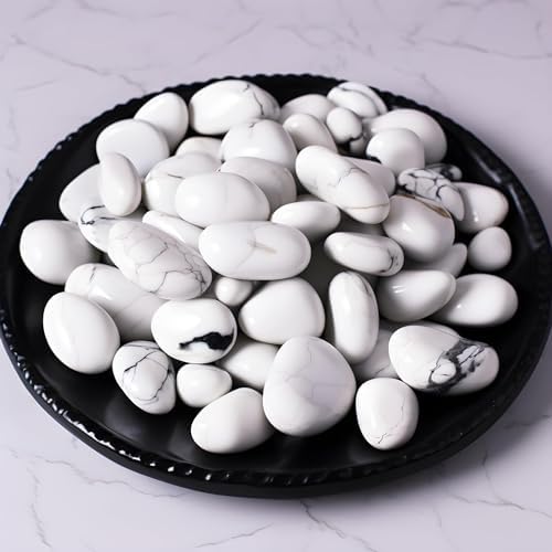 Polished Howlite Crystal Bulk - 0.5" Tumbled Stone Chips Rocks, 10 oz Crushed Sea Glass Vase Filler Small Stones for Healing, Reiki, Crafting, Home Decor