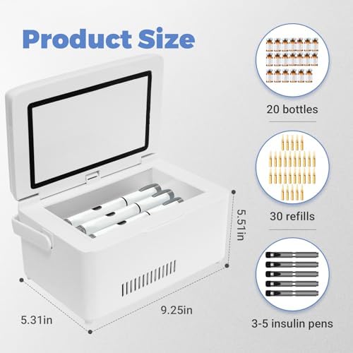 Electric Travel Insulin Cooler Case TSA Appoved, Mini Insulin Fridge Box, Portable Insulin Refrigerator, Rechargeable Diabetic Cooler Box, 2-18℃, Temperature Display, Built-in Battery (Large)