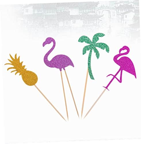 PRETYZOOM Tropical Cake Picks Flamingo and Coconut Tree 24pcs Assorted for Hawaii Luau Celebrations