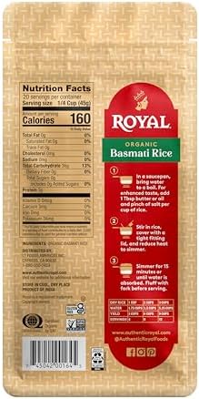 Royal Organic Basmati Rice - Long Grain White Rice - 2 lb Bag - Perfect for Biryanis, Pilafs & Curries - Cook on Stove Top