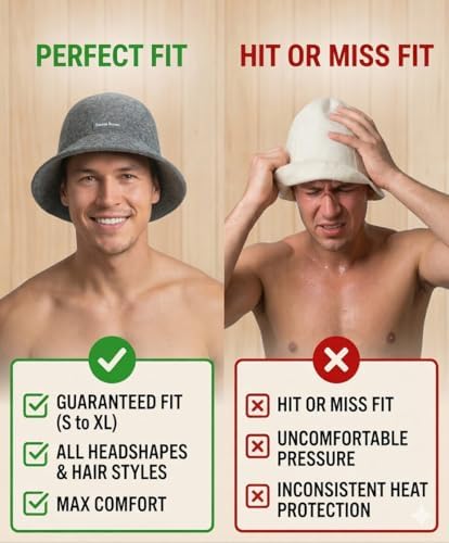 Adjustable Natural Wool Sauna Hat for Men and Women - Sauna Cap with Sweatband - Insulating Breathable Wool Banya Hat for Spa, Home Steam Room, Bathhouse - Comfortable Unisex Steam Room Hats