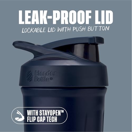 BlenderBottle Sport Insulated Stainless Steel Shaker Bottle with Wire Whisk, 24-Ounce, Navy – Protein Shakes & Hydration for Athletes & Fitness Enthusiasts, Easy Mixing, Lockable Lid
