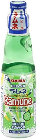 Kimura Ramune Japanese Carbonated Soft Drink Melon Flavor 6.76 Fl Oz | Case of 18