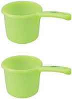 JapanBargain 3040x2, Japanese Plastic Water Ladles Bath Ladle Dipper Filipino Tabo Flat Bottom Bath Water Scoop, Made in Japan, Green, Set of 2