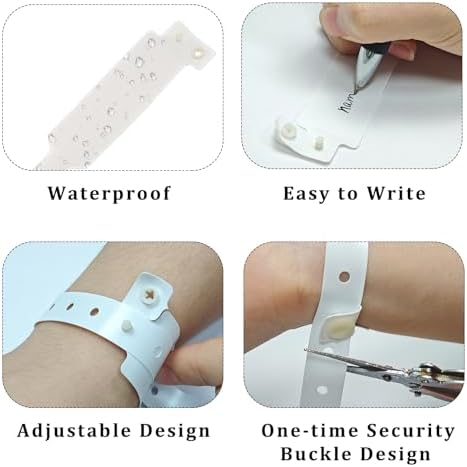 100 Pcs White Vinyl Wristbands, Medical ID Bands for Patients, Adjustable Waterproof Hospital Wristbands with Secure Snap Lock for Events, Medical Parties & VIP Identification