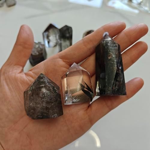 1PC Ghost Crystal Tower Healing Crystal Wand Phantom Quartz Point Garden Quartz Obelisk with Lodalite Natural Stone for Reiki Healing Spiritual Meditation Home Decor Crystal Collection