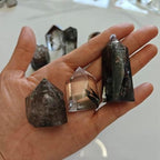 1PC Ghost Crystal Tower Healing Crystal Wand Phantom Quartz Point Garden Quartz Obelisk with Lodalite Natural Stone for Reiki Healing Spiritual Meditation Home Decor Crystal Collection