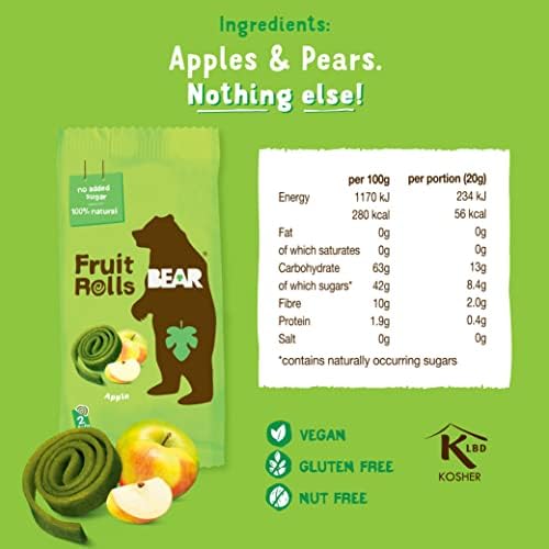 Bear Yoyo 100 Percent Fruit Rolls Apple 20 g (Pack of 18)
