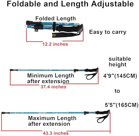 Lightweight Collapsible Trekking Pole - 7075 Aluminum Adjustable Walking Stick for Hiking & Travel, Foldable Quick-Lock Design, Single Pole for Adults & Seniors