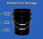 5-Gallon Bucket Only – No Lid Included, Made in USA, Food Grade BPA Free Plastic, Heavy Duty Multi-Use, Metal Handle with Grip, Stackable Storage – Black, 1 Pack