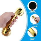 uxcell 2pcs Grab Bars for Bathtubs and Showers, 7.6" Mirror Glass Door and Window Handles Powerful Shower Suction Cup Anti-Slip Safety Bars for Senior Shower Chairs Gold