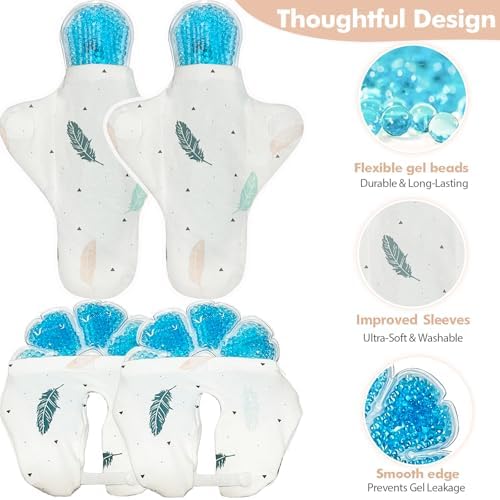Perineal Ice Packs & Breast Therapy Gel Packs Set with Soft Washable Covers for Engorgement, Mastitis, Hemorrhoids & After Birth Discomfort, Postpartum Recovery Kit with 4 Reusable Ice Packs