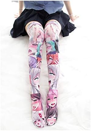 SINROYEE Sexy Cosplay Knee High Stockings Anime Cartoon Printing Thigh High Socks for Women Cute Lolita JK