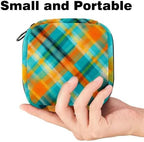 Sanitary Napkin Storage Bag,Period Bag,Pad Bag,Blue and Orange Plaid,Period Pouch