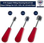 Copper Pipe Cleaner, Pipe Fitting Brushes, Clean Inside of Fittings for Soldering, 3PC: 1/2 in, 3/4 in, and 1.0 inch