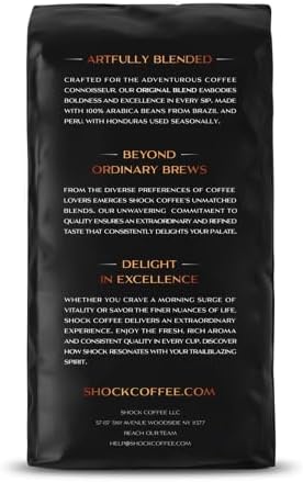 Shock Coffee Whole Bean, The Strongest Caffeinated All-Natural Coffee, Up to 50% more Caffeine. 1 pound