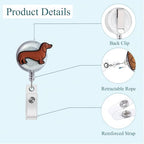 Brown Dachshund Dog Badge Reel - Cute Retractable ID Holder for Nurses, Medical Staff, Teachers & Students - 2 Pcs